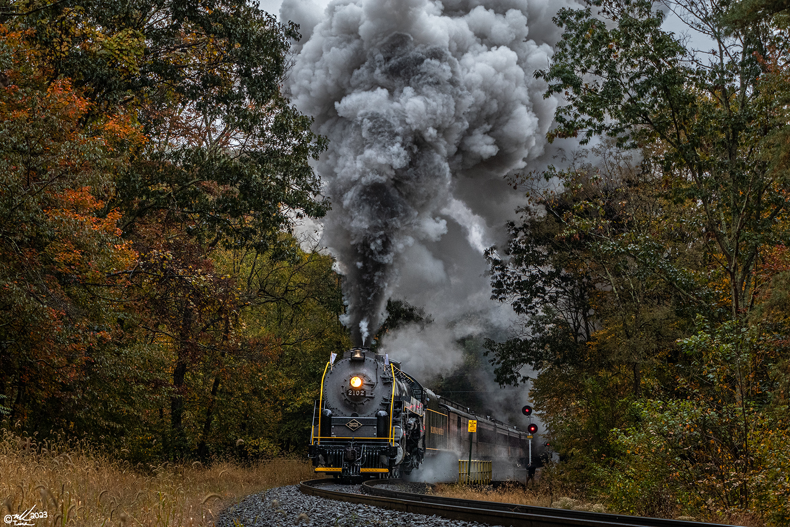 RDG 2102 is a class T-1 and  is pictured in Tamaqua, Pennsylvania, USA.  This was taken along the Taggertsville on the Reading Company. Photo Copyright: Mark Turkovich uploaded to Railroad Gallery on 10/17/2023. This photograph of RDG 2102 was taken on Saturday, October 14, 2023. All Rights Reserved. 