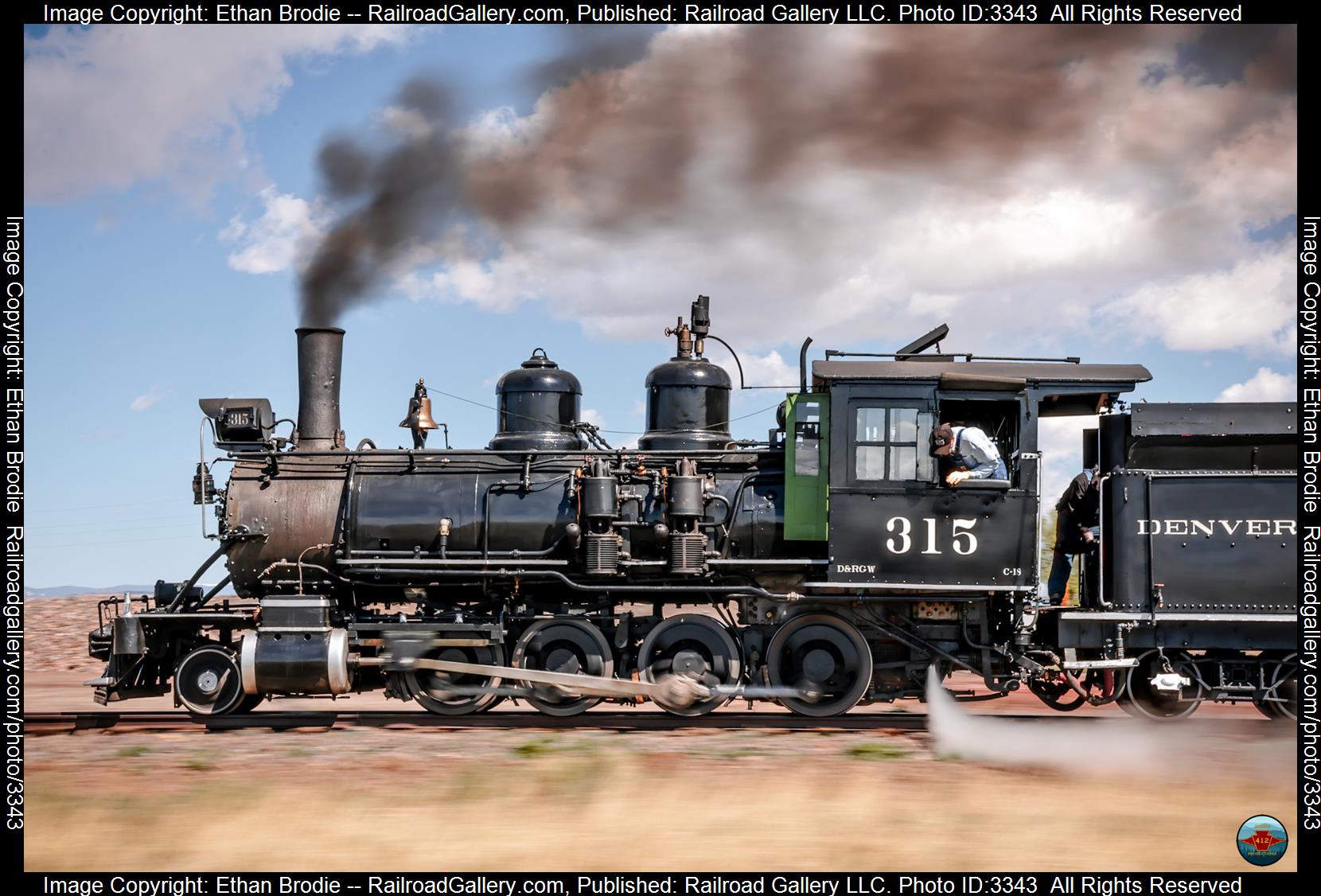 315 is a class 2-8-0 and  is pictured in Antonito, Colorado, United States.  This was taken along the San Juan Extension on the Denver and Rio Grande Western Railroad. Photo Copyright: Ethan Brodie uploaded to Railroad Gallery on 04/30/2024. This photograph of 315 was taken on Saturday, May 27, 2023. All Rights Reserved. 
