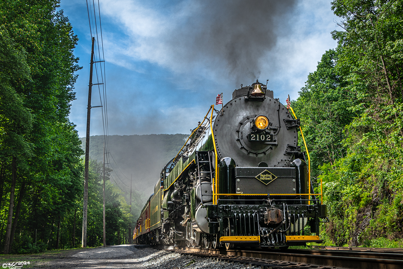 RDG 2102 is a class T-1 and  is pictured in Port Clinton, Pennsylvania, USA.  This was taken along the Reading & Northern Steam Shop on the Reading Company. Photo Copyright: Mark Turkovich uploaded to Railroad Gallery on 06/02/2024. This photograph of RDG 2102 was taken on Saturday, May 25, 2024. All Rights Reserved. 