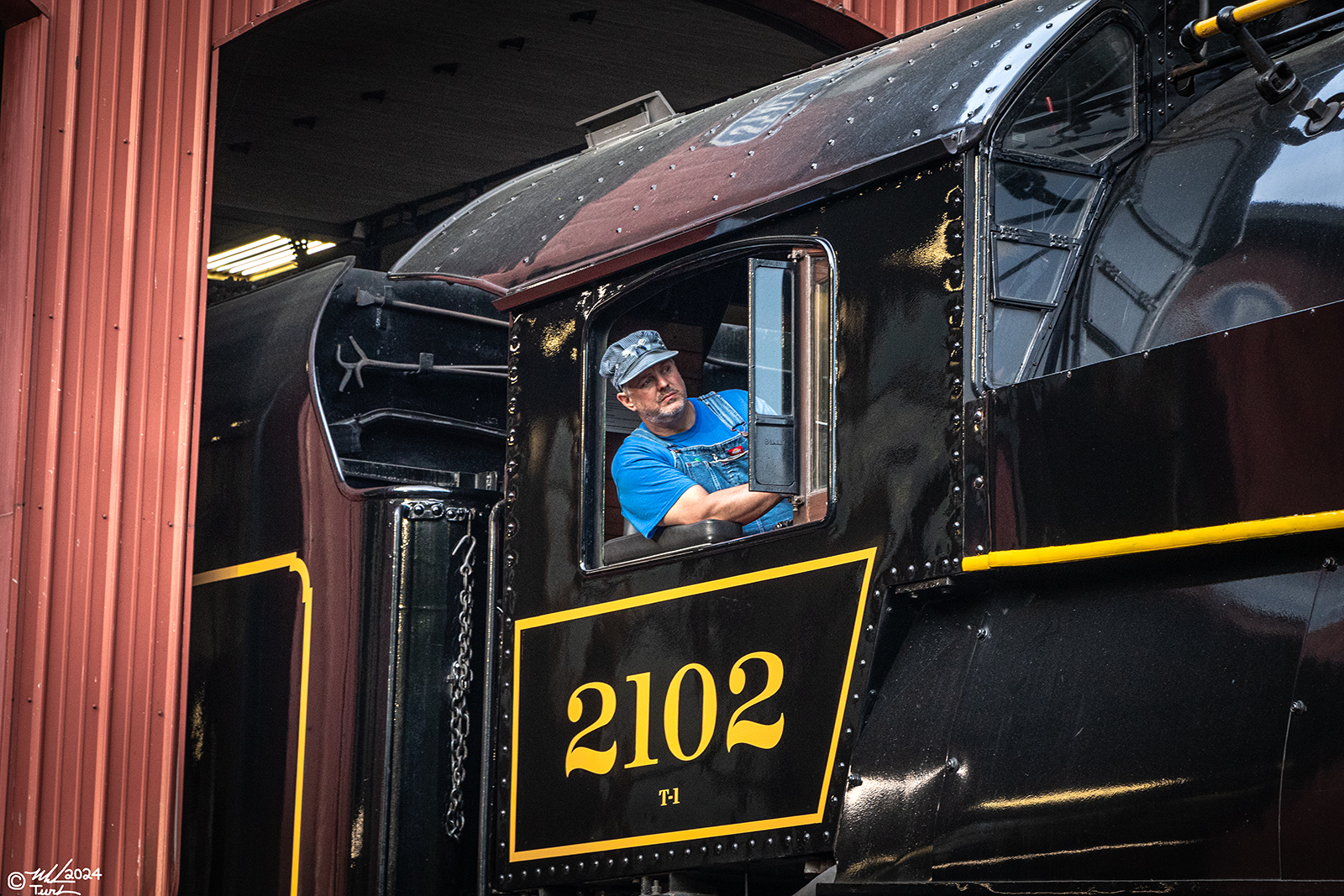 RDG 2102 is a class T-1 and  is pictured in Port Clinton, Pennsylvania, USA.  This was taken along the Reading & Northern Steam Shop on the Reading Company. Photo Copyright: Mark Turkovich uploaded to Railroad Gallery on 06/04/2024. This photograph of RDG 2102 was taken on Saturday, May 25, 2024. All Rights Reserved. 